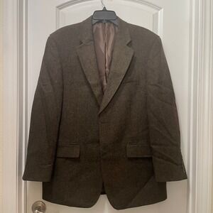 LA CROSSE Mens Tweed Blazer Jacket Brown Wool  Elbow Patches Size 42R